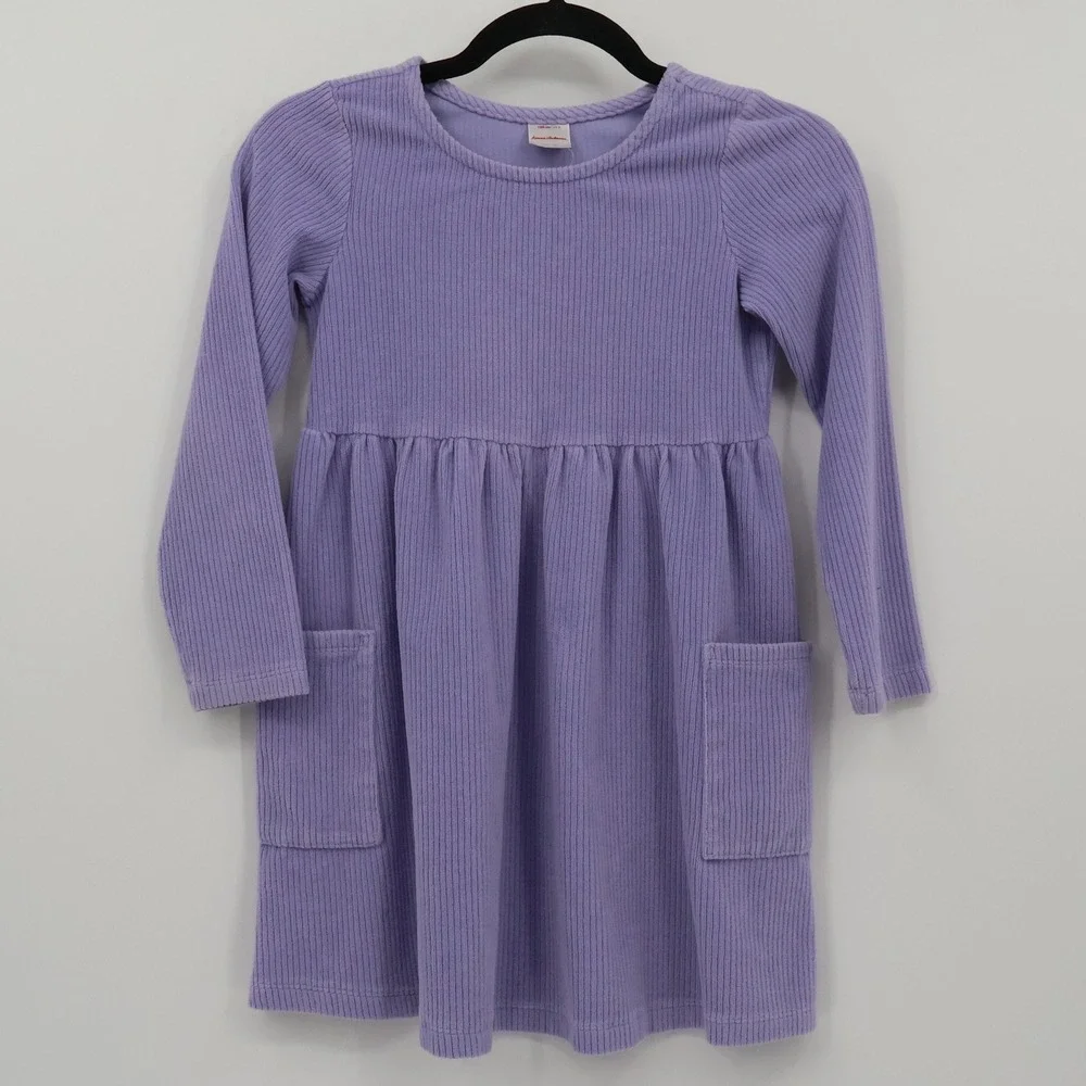 Hanna Andersson Corduroy Long Sleeve Dress Girls 8 Purple Soft‎ Casual Pockets